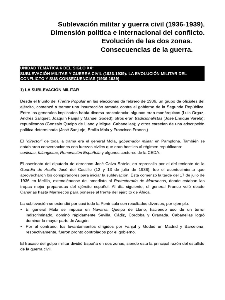 Tema 13 Sublevación Militar y Guerra Civil | PDF | guerra civil ...