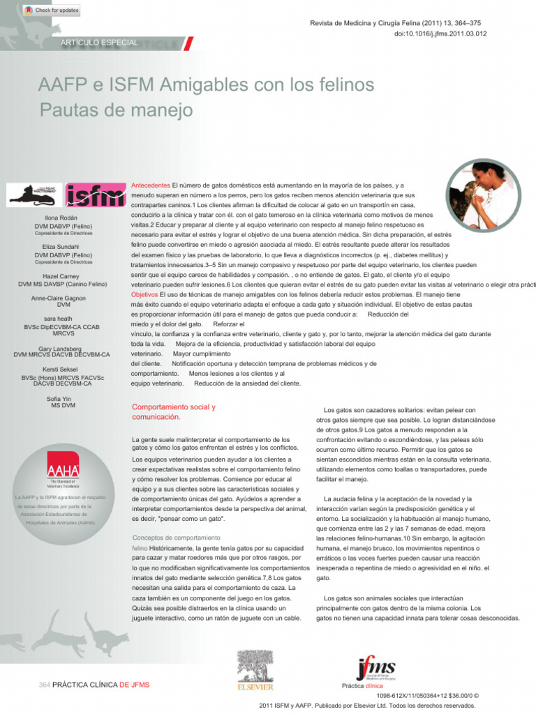 Rodan Et Al 2011 Aafp and Isfm Feline Friendly Handling Guidelines ...