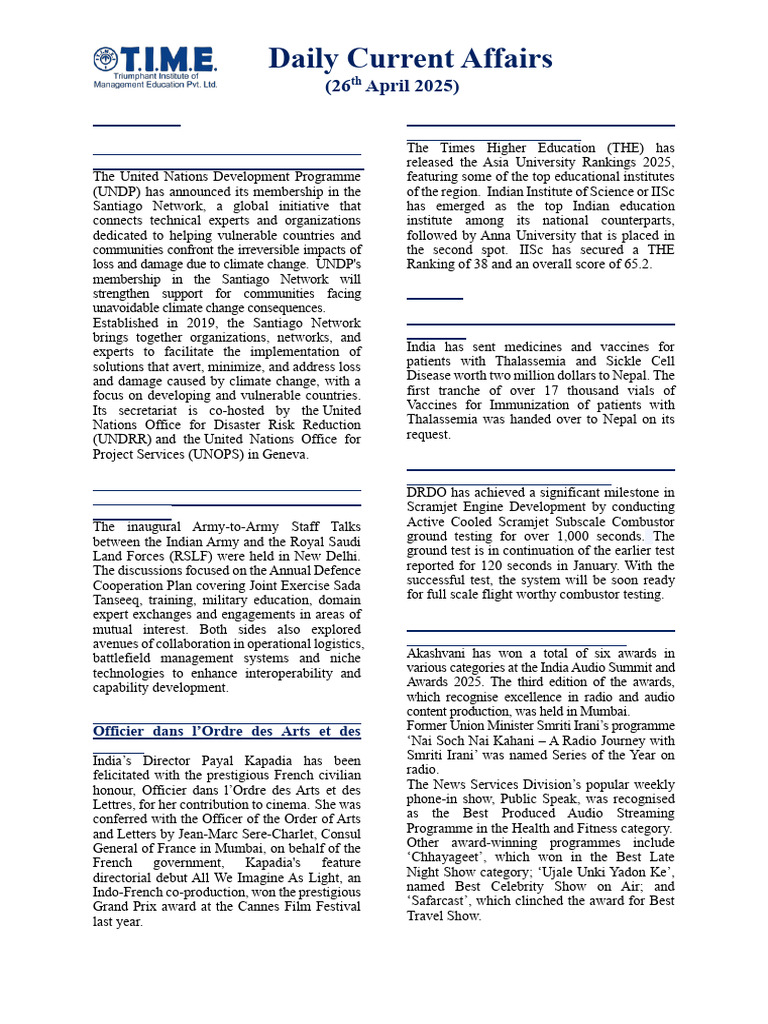 Daily Current Affairs 26th April 2025 | PDF
