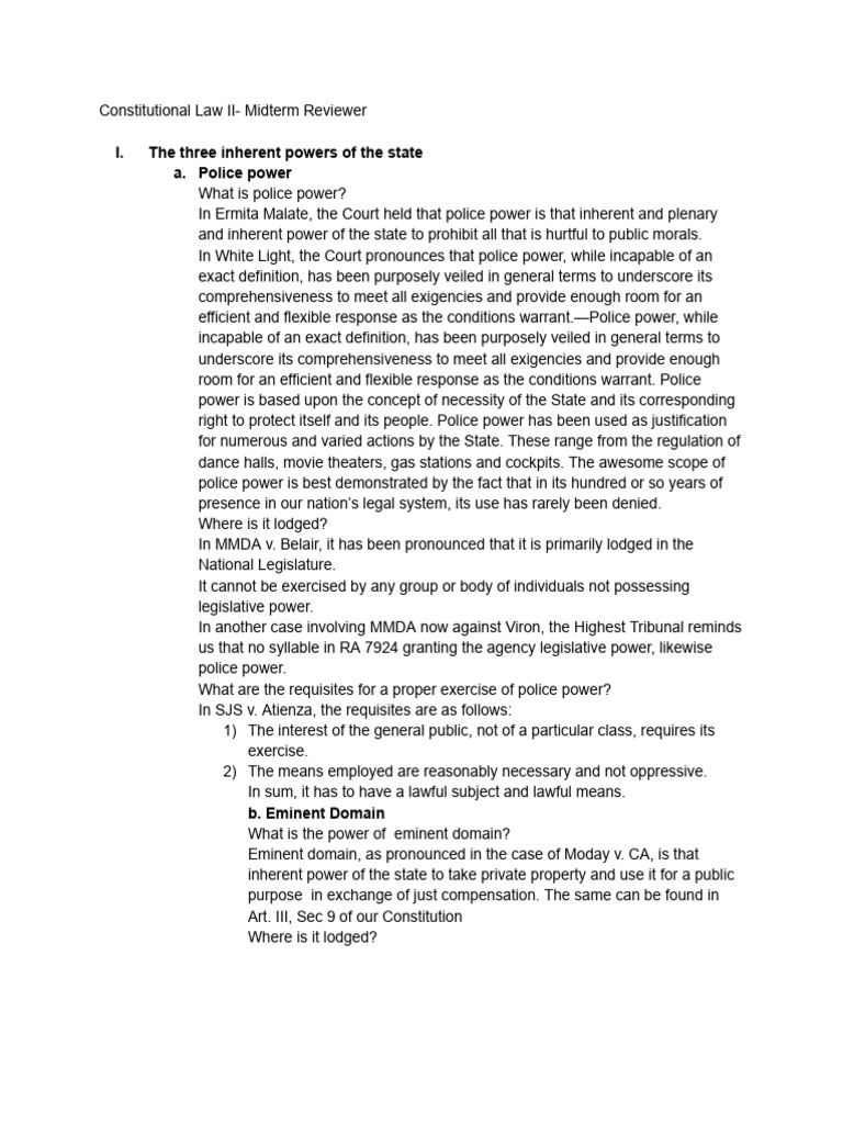 Constitutional Law II - Midterm Reviewer | PDF | Eminent Domain | Free ...