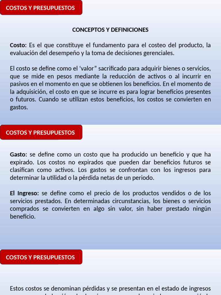 Definición de Costos y Presupuestos | PDF | Costo | Presupuesto