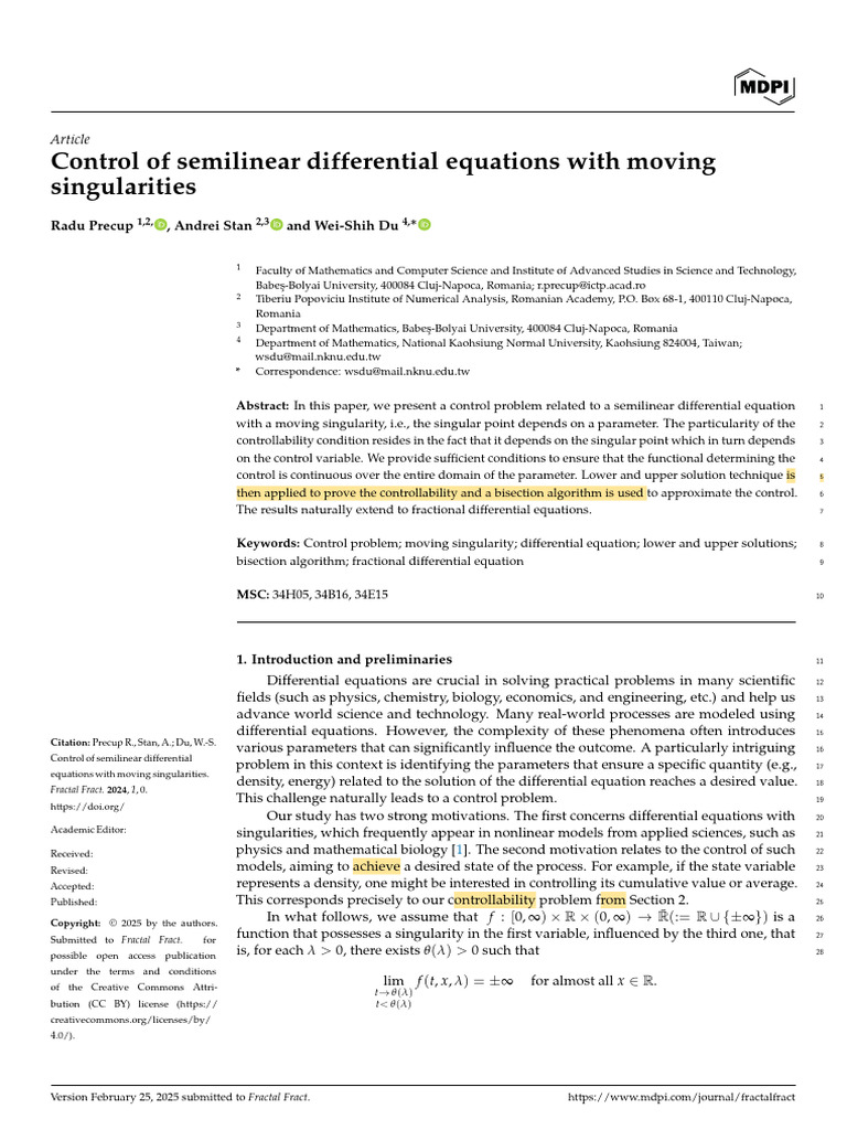 Control of Semilinear Equations with Singularities | PDF | Mathematics ...