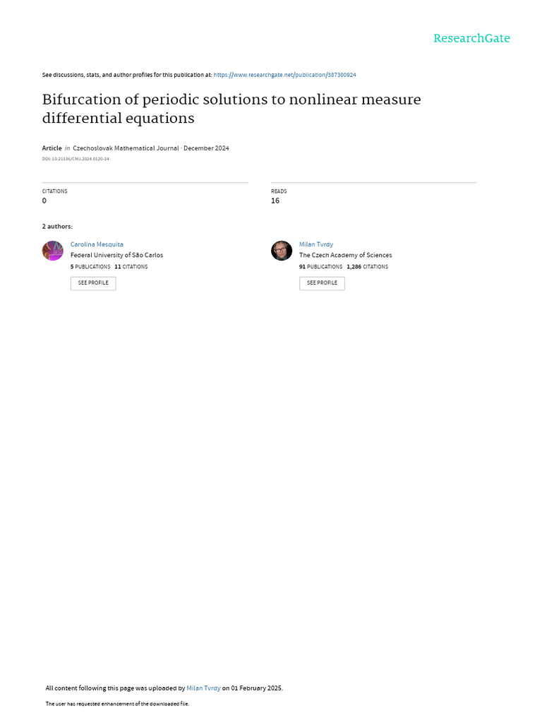 Bifurcation of Periodic Solutions To Nonlinear Mea | PDF | Function ...