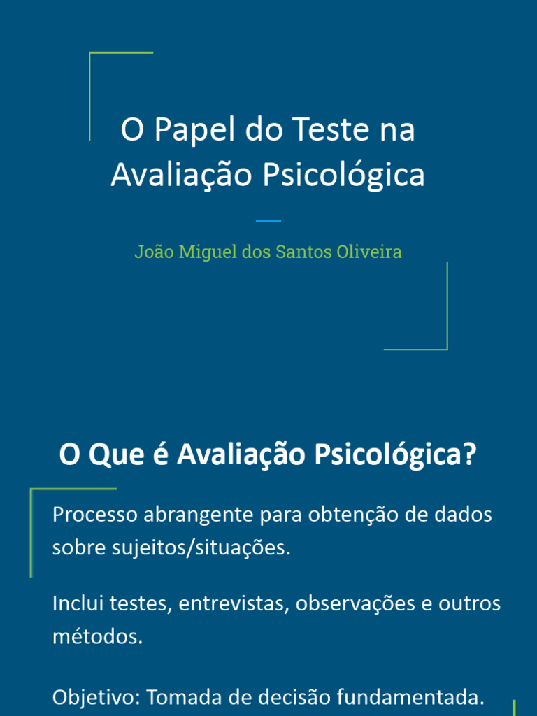 O Papel Do Teste Na Avaliacao Psicologica Cap09Slide | PDF | Avaliação ...