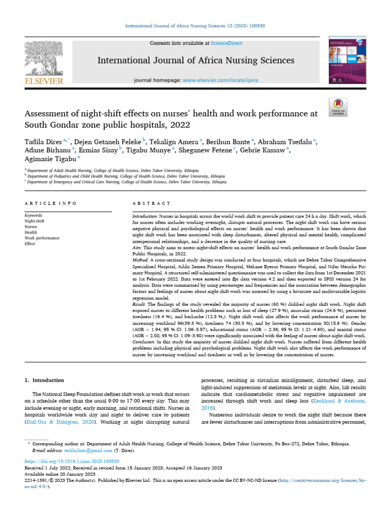 Night Shift Impact on Nurses' Health | PDF | Shift Work | Sleep