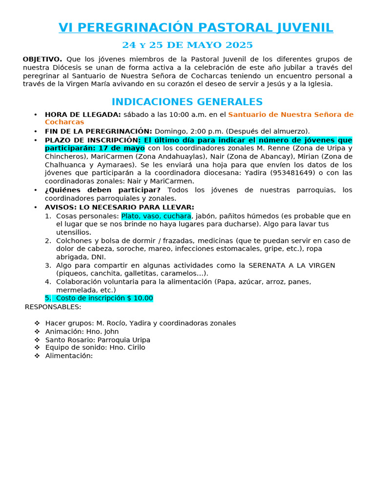 Peregrinación Juvenil a Cocharcas 2025 | PDF | Adoración Cristiana Y ...