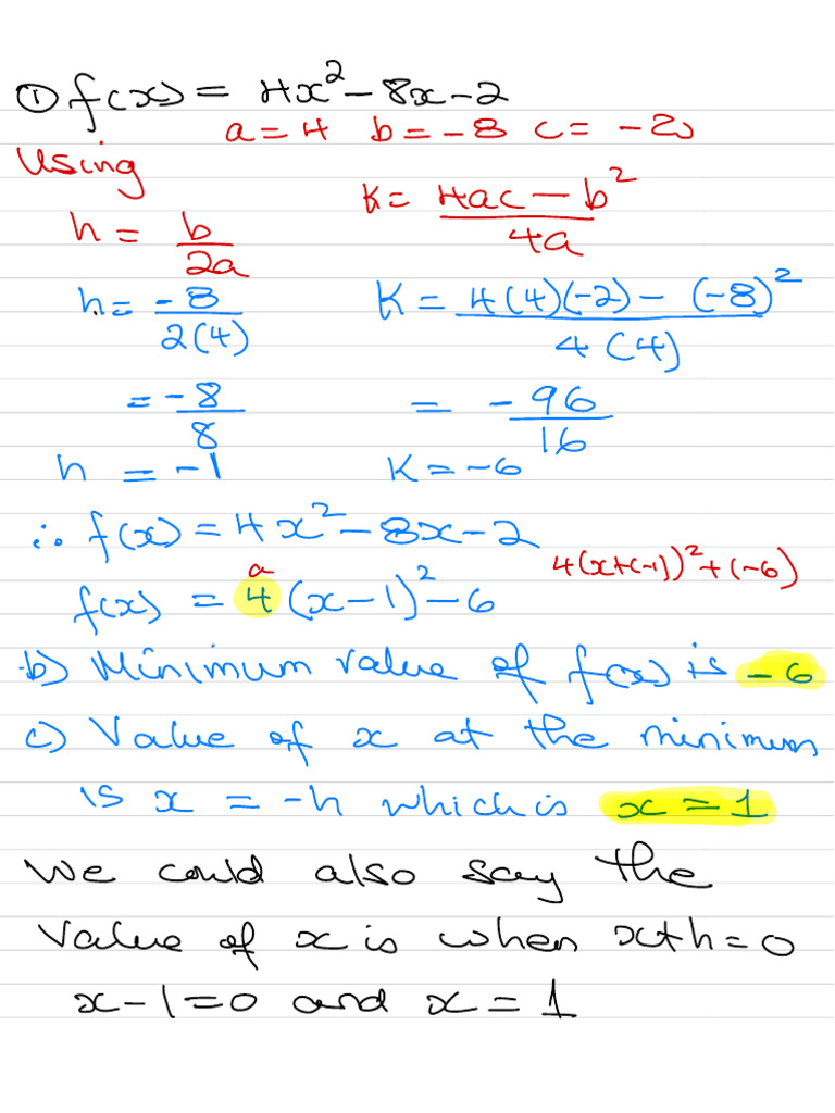 Quadratic Function Analysis and Vertex Form | PDF | Graph Theory ...