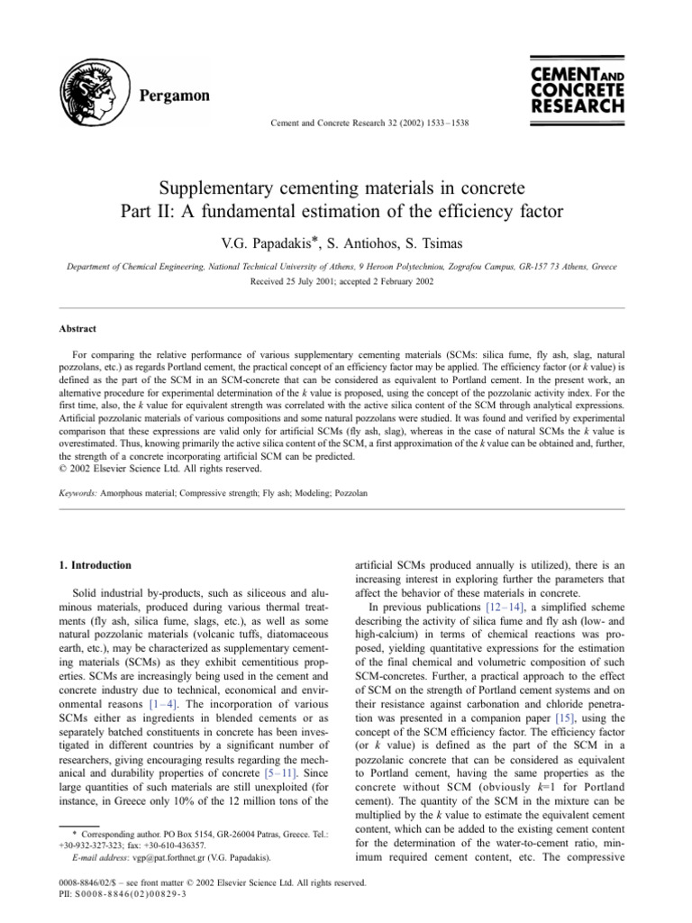 Efficiency Factor of Supplementary Cementing Materials | PDF | Concrete ...