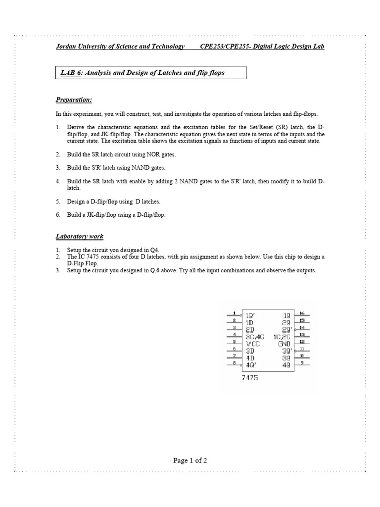 7475 IC Flip-Flop Design Lab | PDF