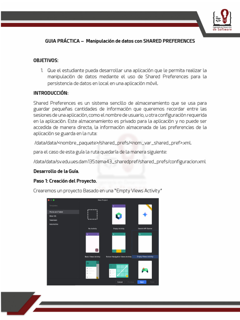 Guía practica - 4.3 Manipulacion de datos, Shared Preferences | PDF ...