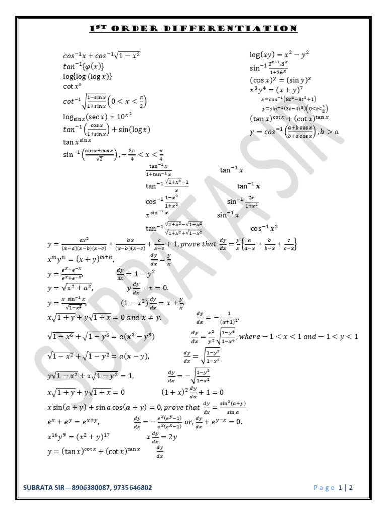 First Order Differentiation Problems | PDF