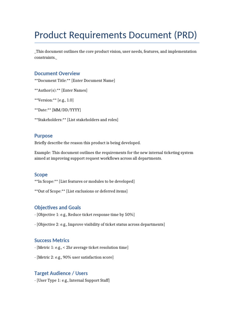 Product Requirements Document Template | PDF