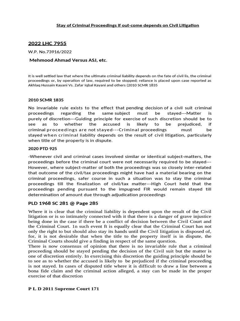 Stay of Criminal Proceedings Explained | PDF | Lawsuit | Bail