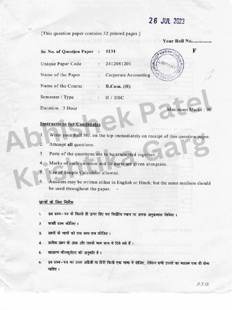 CA Bcom (H) Pyq Sem2 | PDF