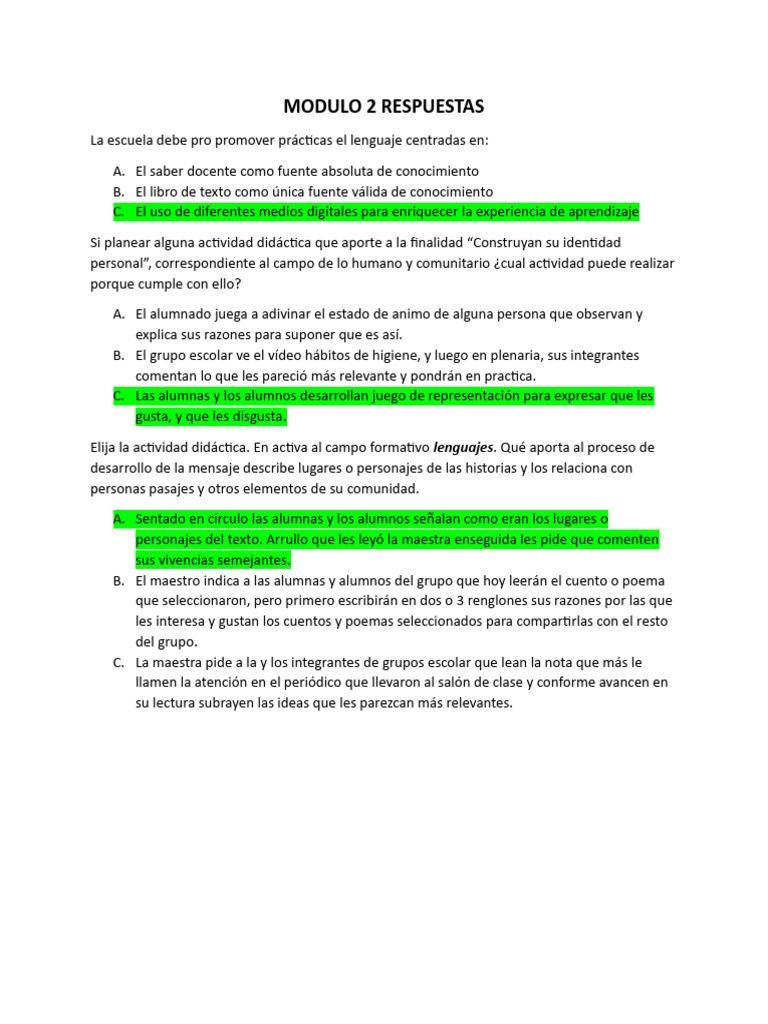 Respuestas Módulo 2: Educación y Aprendizaje | PDF | Educación primaria ...