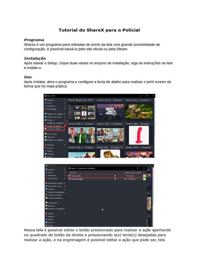 Tutorial de Uso do ShareX para Policiais | PDF