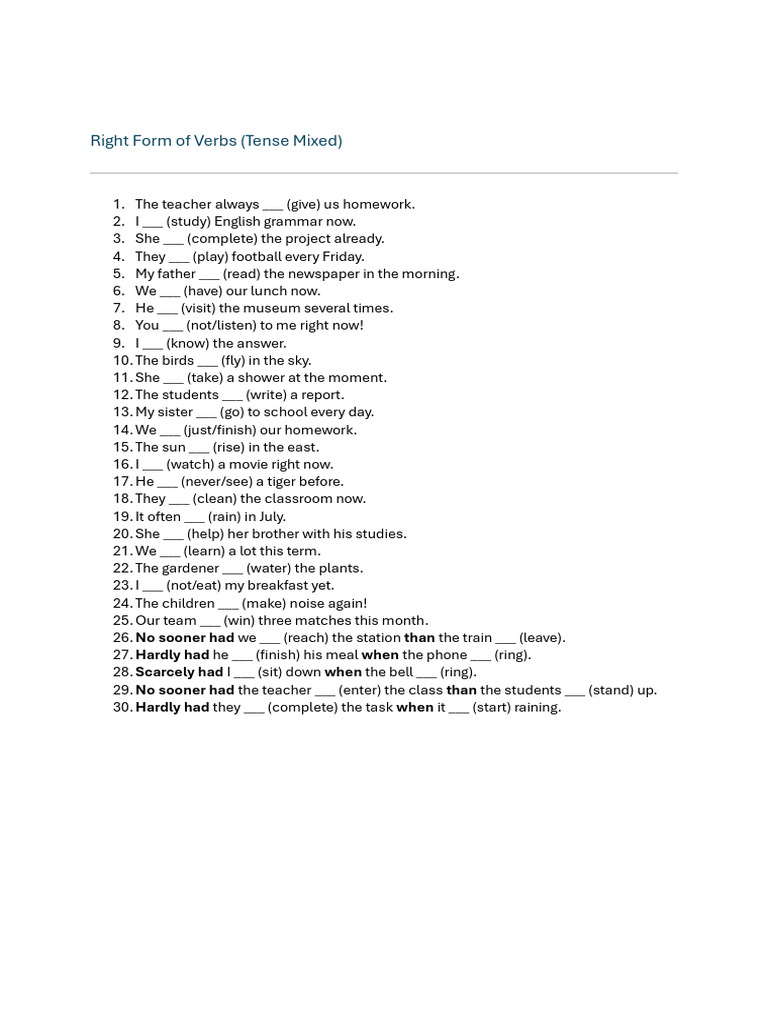Verb Tenses Practice Exercises | PDF