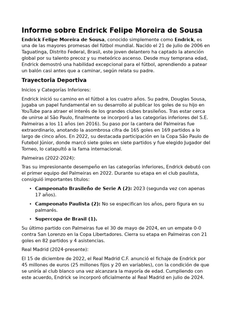 Endrick: Promesa del Fútbol Brasileño | PDF | Deportes | Asociación de ...