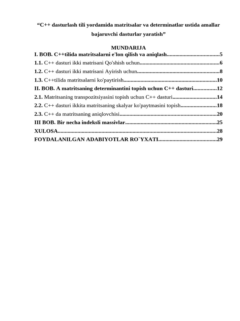 C Dasturlash Tili Yordamida Matritsalar Va Determinatlar Ustida Amallar ...
