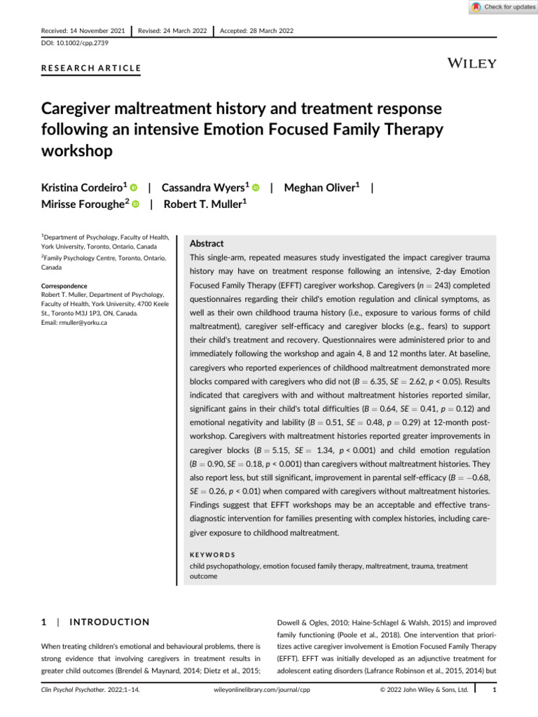 Caregiver Trauma and EFFT Outcomes | PDF | Psychological Trauma | Emotions