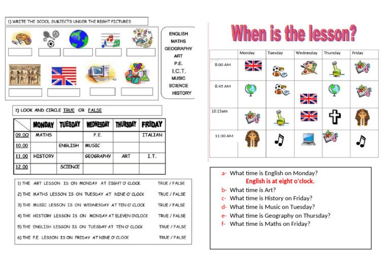 School Subjects and The Time | PDF