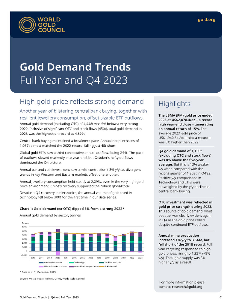Gold Demand Trends Full Year and Q4 2023 - World Gold Council | PDF