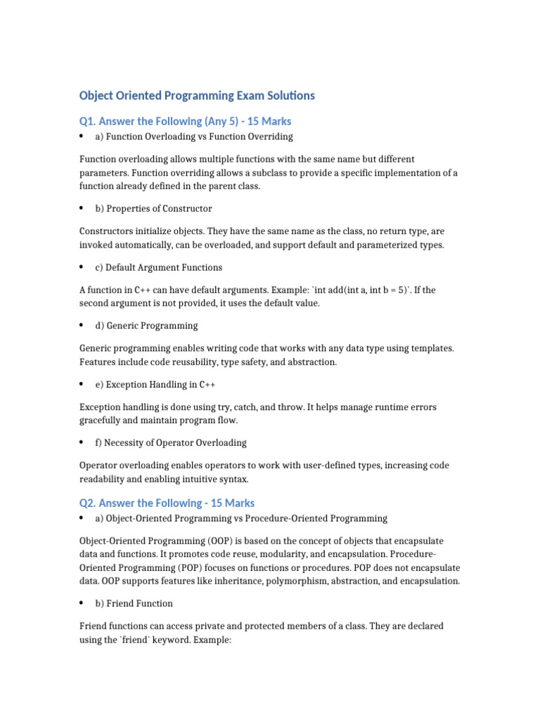 Object-Oriented Programming Exam Solutions | PDF | Object Oriented ...