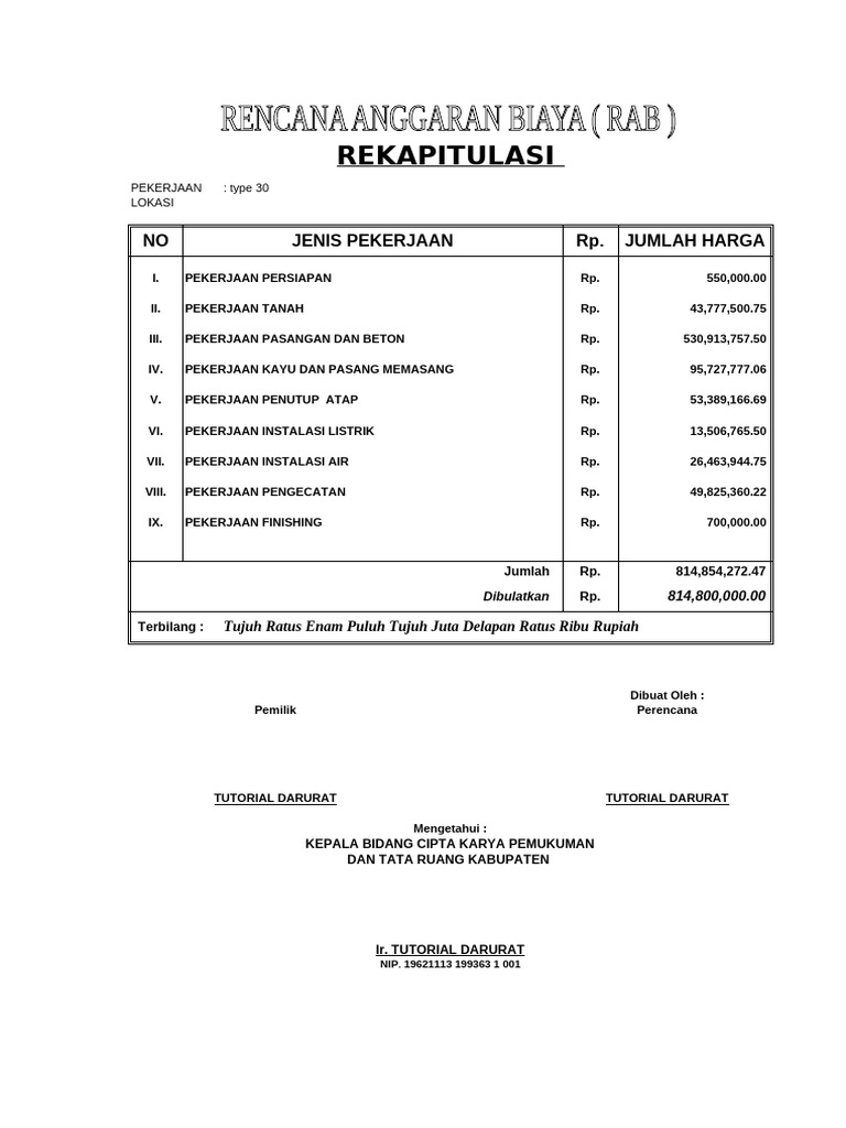 RAB Pekerjaan Konstruksi Detail | PDF