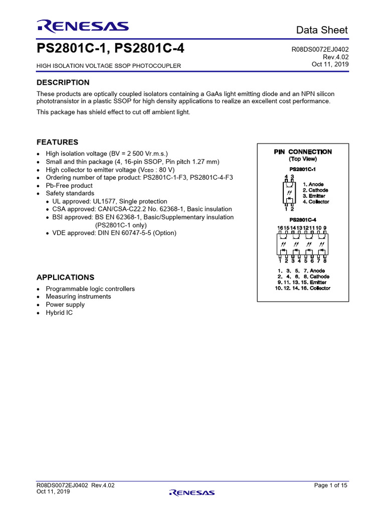 REN R08ds0072ej0402 ps2801c 1 ps2801c 4 DST 201910-2930815 | PDF ...