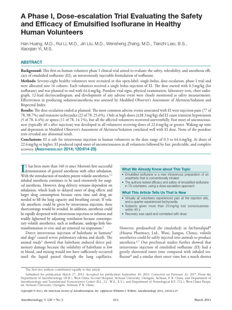 A Phase I, Dose Escalation Trial Evaluating The.21 | PDF | Anesthesia ...