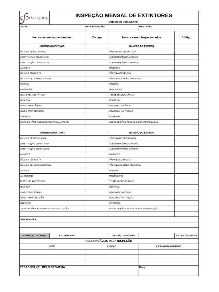 Check List - Inspeção Mensal | PDF