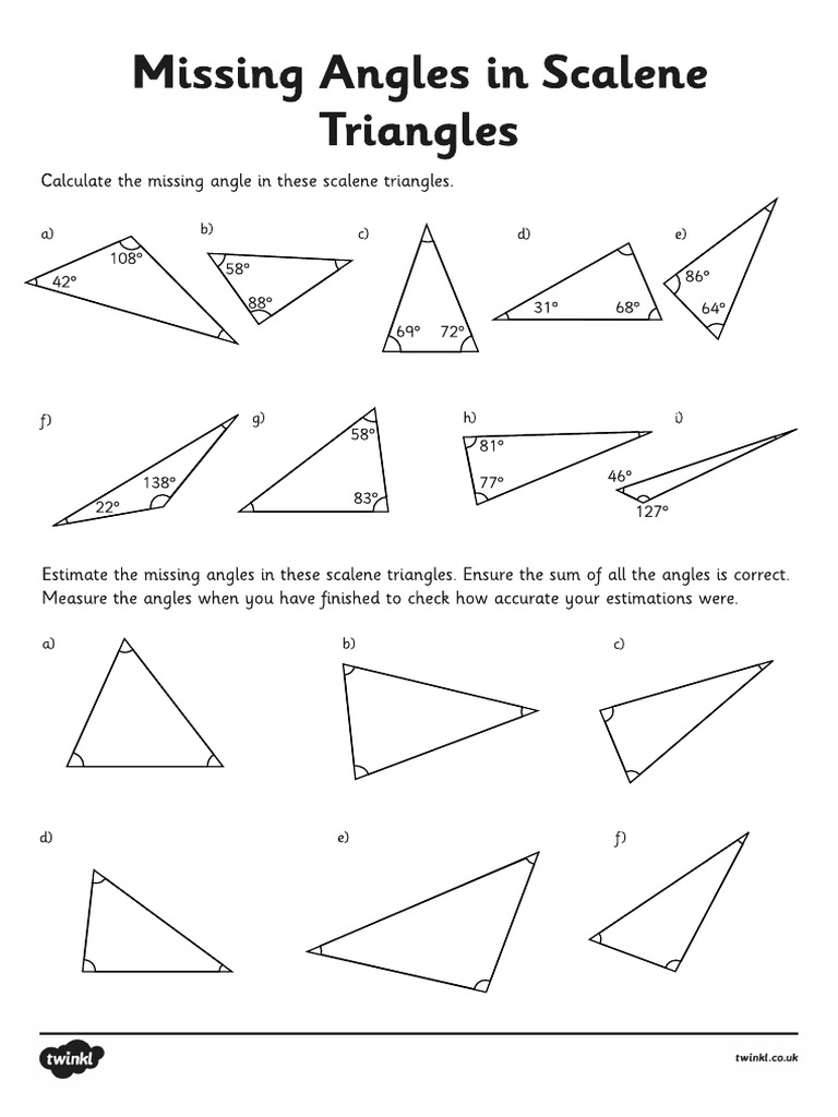 T2 M 1610 Calculating Angles of Scalene Triangles Activity Sheet 1 | PDF