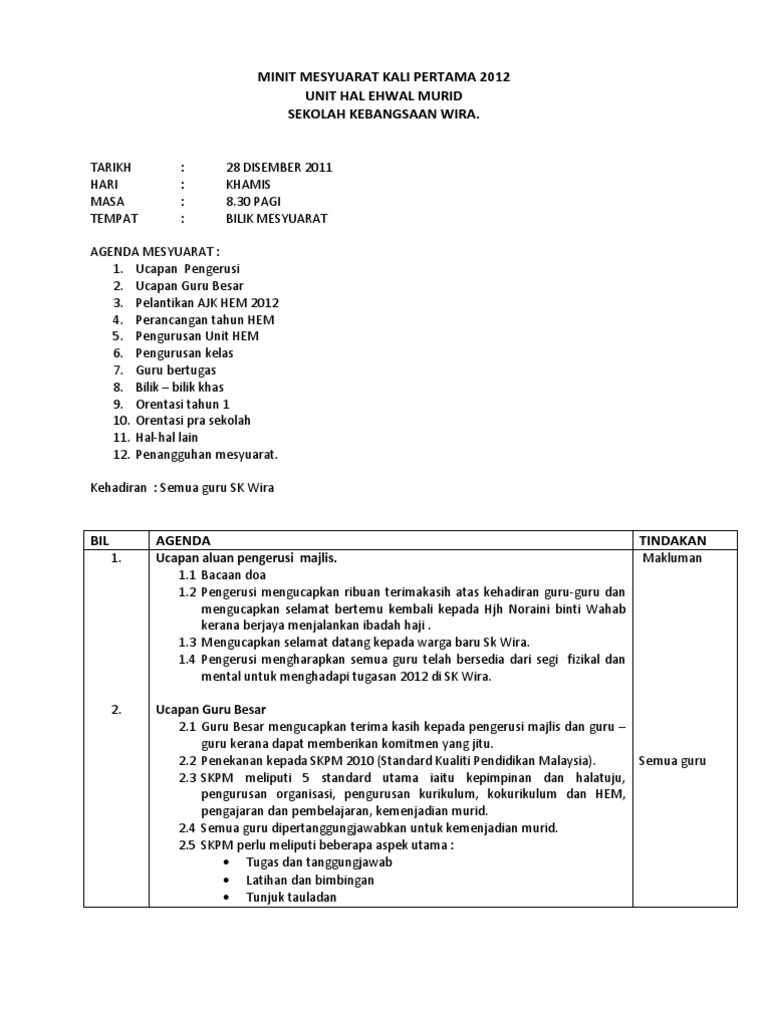Minit Mesyuarat Hem Kali Pertama 2012 Pdf