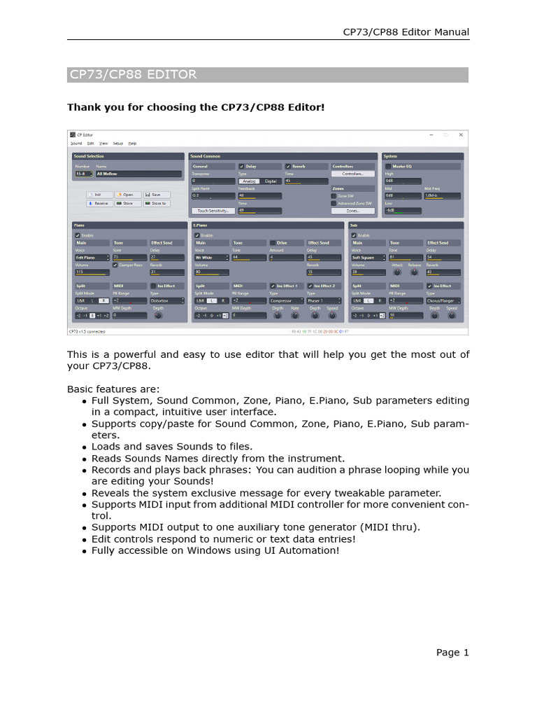 CP73/CP88 Editor User Manual | PDF | Computer Keyboard | Button (Computing)