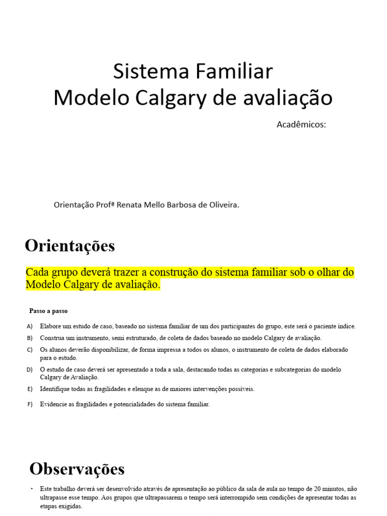 Avaliação do Sistema Familiar: Modelo Calgary | PDF