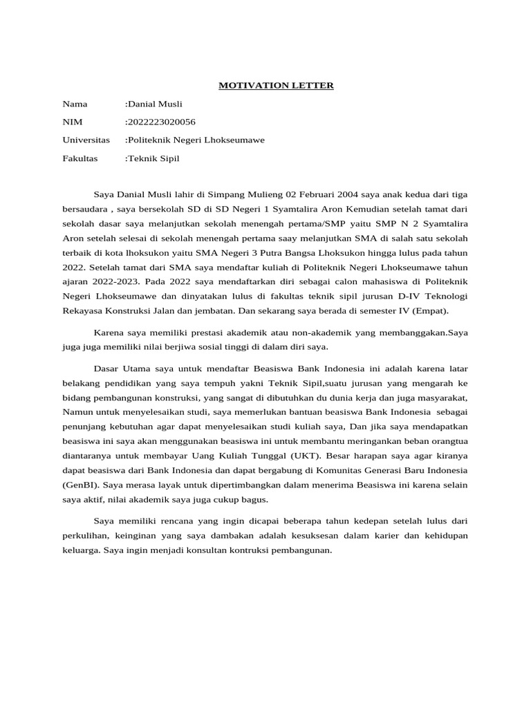 Motivation Letter | PDF