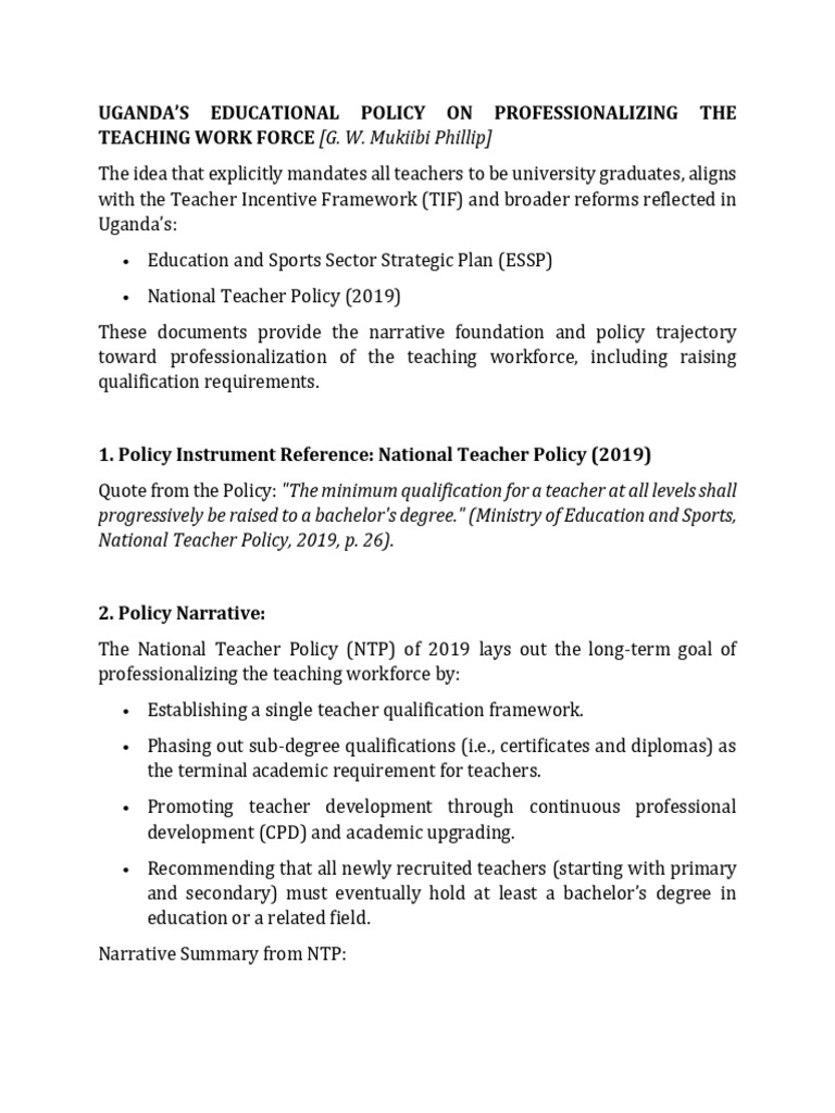 Uganda National Teacher Policy Overview | PDF | Teachers | Policy