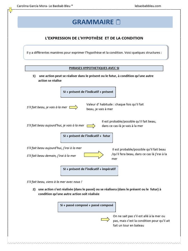 Hypothèses et Conditions en Français | PDF | Mécanique du langage ...