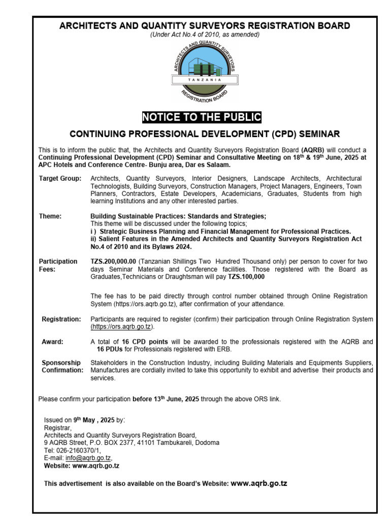 AQRB CPD Seminar Registration Fees | PDF | Engineering