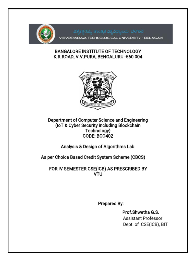 DAA Lab Manual for BCO402 | PDF | Integer (Computer Science ...
