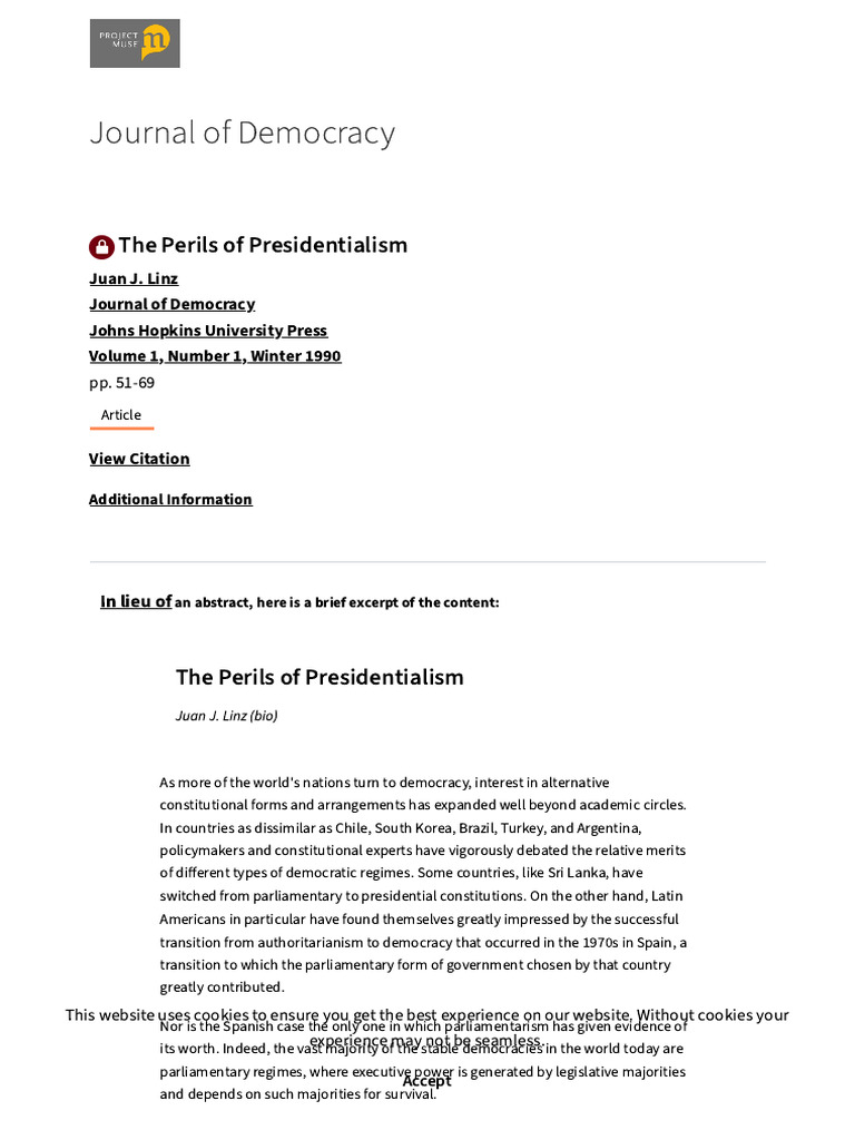Linz on the Perils of Presidentialism | PDF | Parliamentary System ...