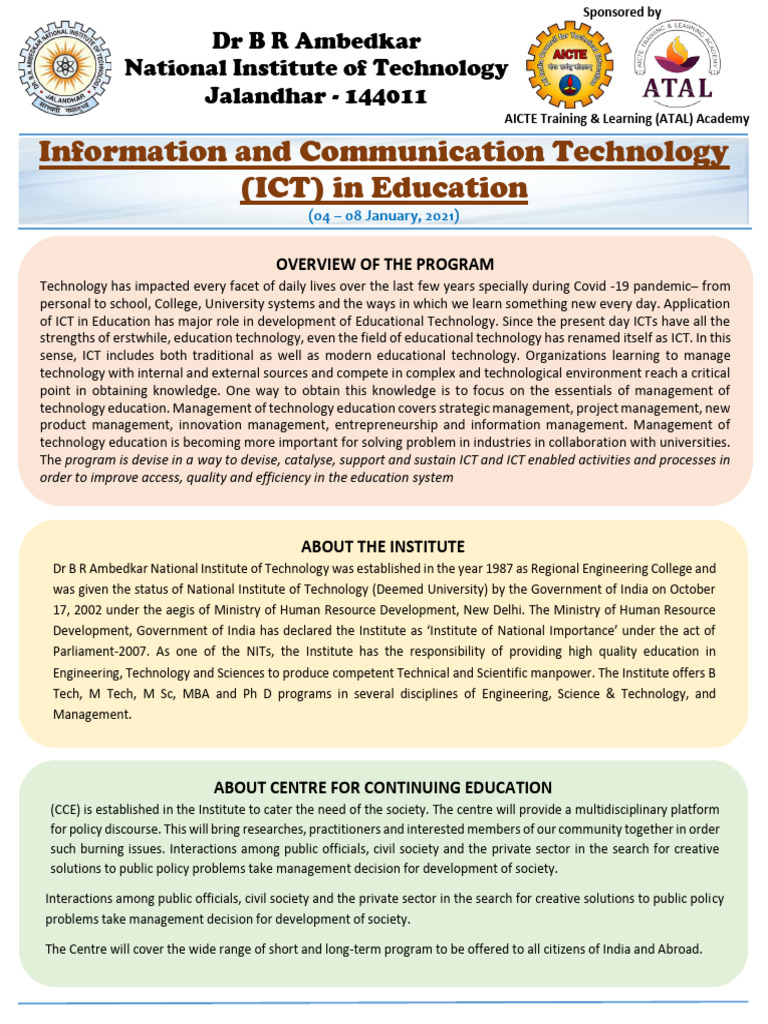 ICT in Education: Online FDP Program | PDF | Educational Technology ...
