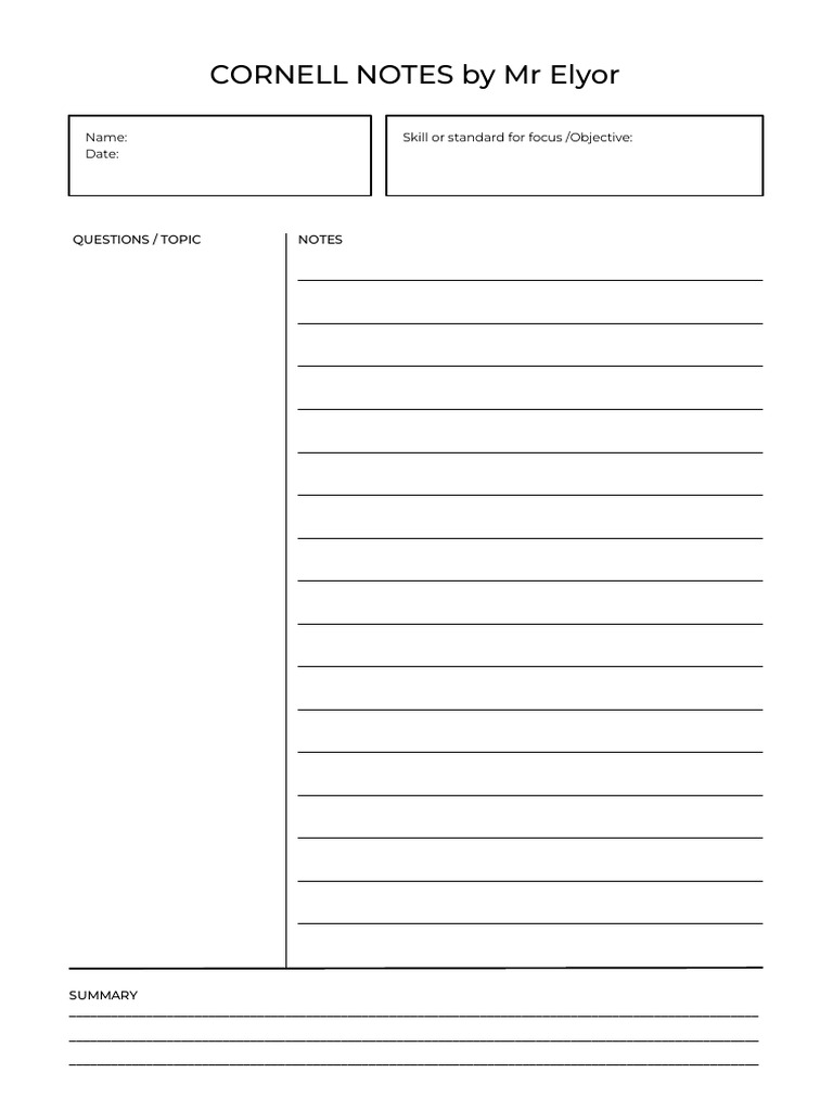 Cornell Notes Template by Mr. Elyor | PDF