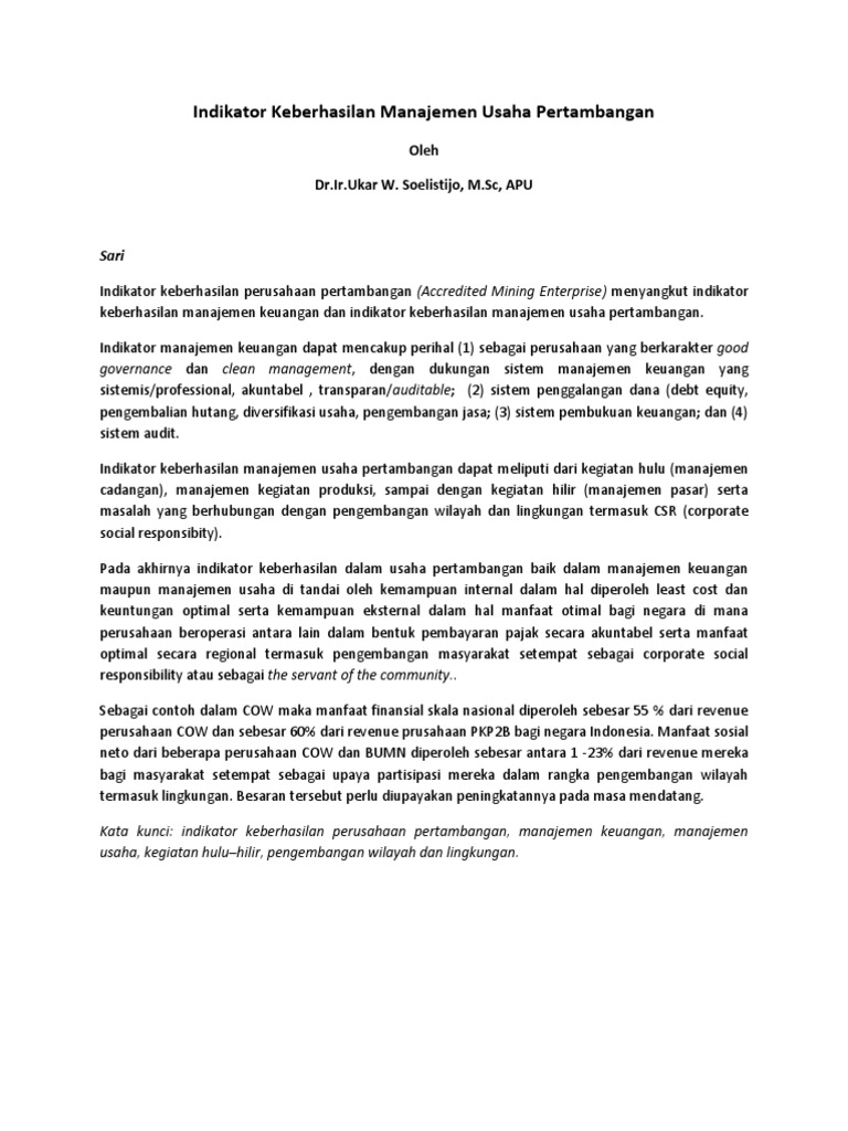 Indikator Keberhasilan Manajemen Usaha An