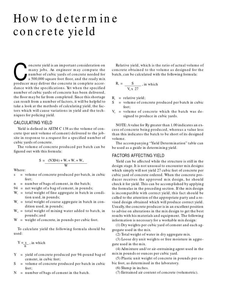 How to Determine Concrete Yield_tcm45345002 Volume Concrete
