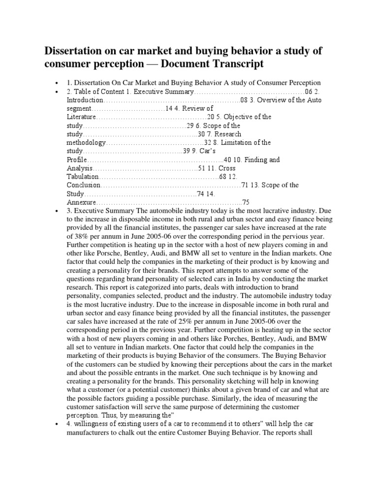 Automobile marketing dissertation image