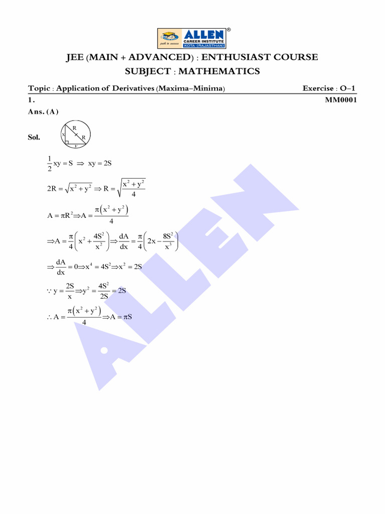 Maxima Minima Exercise Solution 1 | PDF