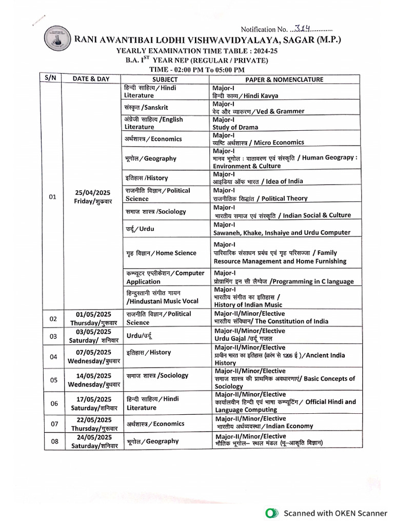 Time Table B.A. Ist Year | PDF