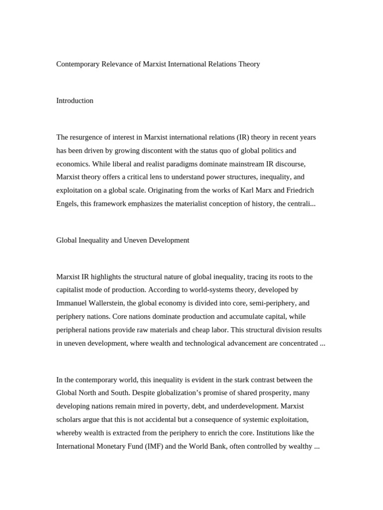 Marxist Theory in Global Politics Today | PDF | Marxism | Capitalism