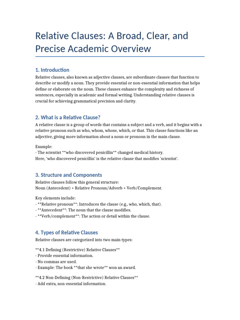 Broad Overview Relative Clauses | PDF | Clause | Pronoun